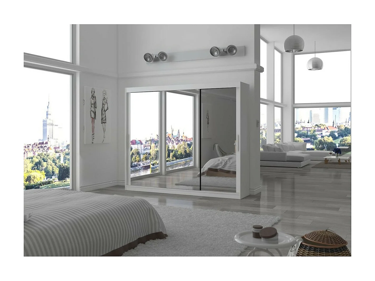 Kleiderschrank Lava (250cm)/Schiebetüren/Spiegel/Weiss