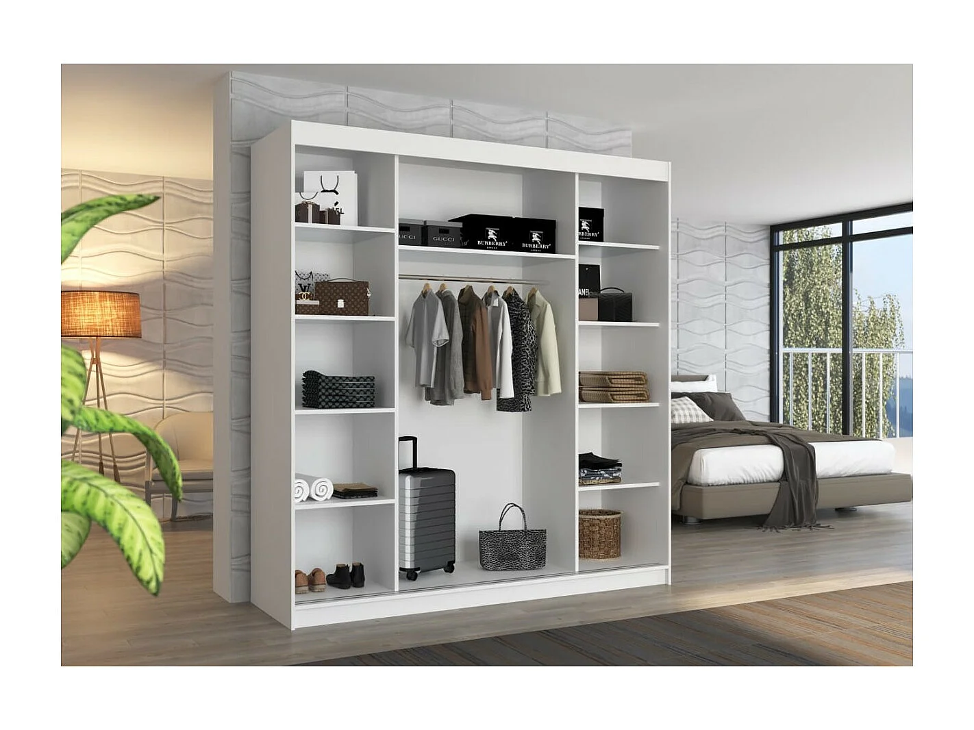 Kleiderschrank Luzia (200cm)/Schiebetüren/Spiegel/Weiss