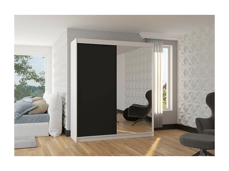 Armadio Vigi (180cm)/Specchio/Ante scorrevoli/Bianco&Nero