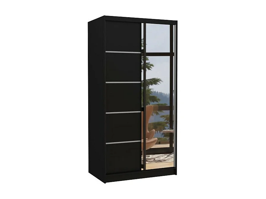 Armoire Pino (100cm)/Miroir/Portes coulissantes/Noir