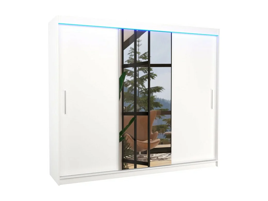 Armadio Bargala (250cm)/Specchio/LED/Ante scorrevoli/Bianco