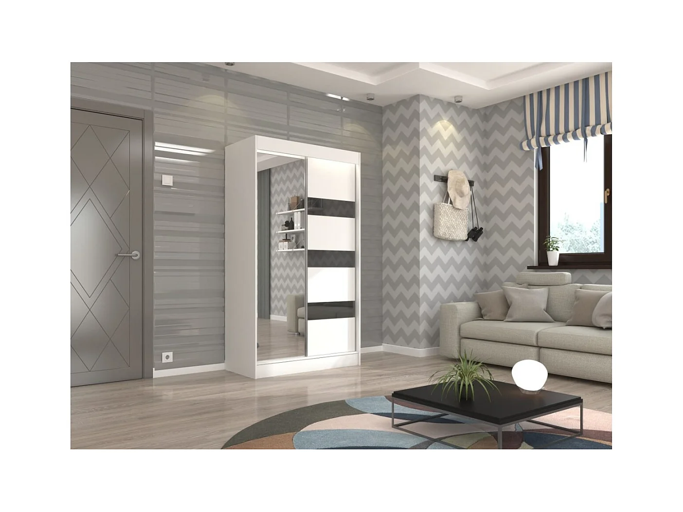 Armadio Thora (120cm)/Specchio/Ante scorrevoli/Bianco