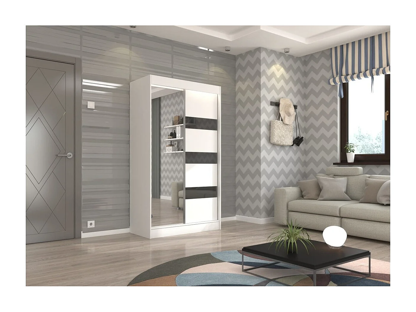 Armadio Thora (120cm)/Specchio/Ante scorrevoli/Bianco