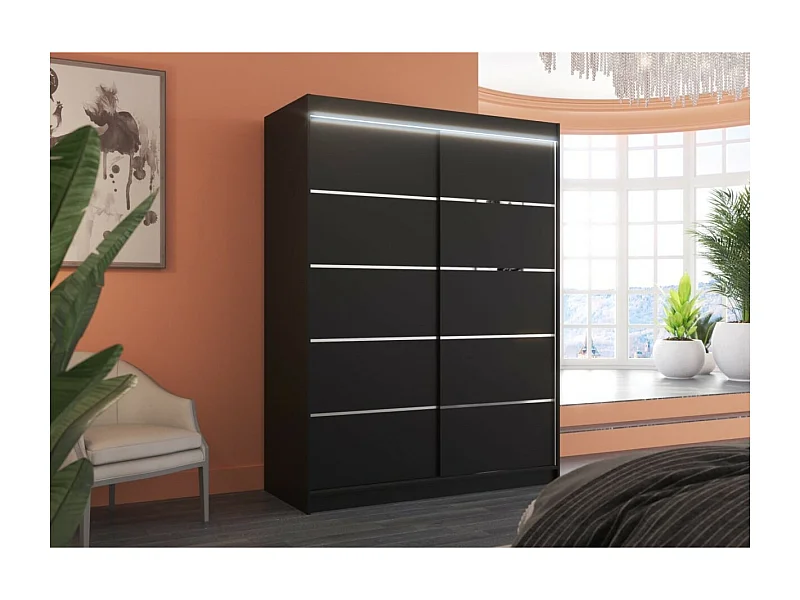 Armoire Soro (150cm)/portes coulissantes/LED/Noir