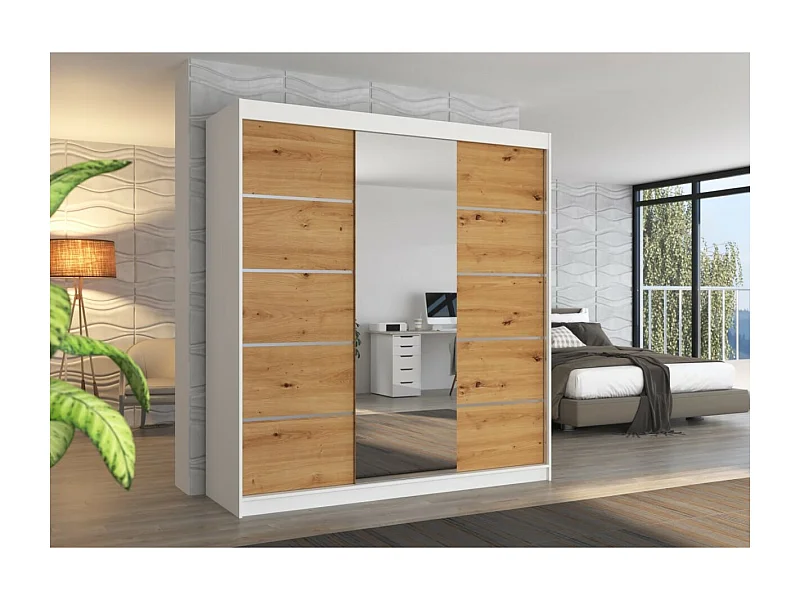 Armoire Luzia (200cm)/portes coulissantes/miroir/Blanc&Marron