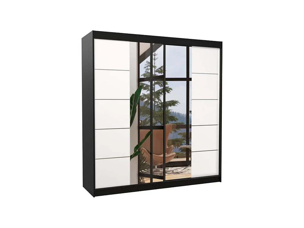 Armoire Luzia (200cm)/portes coulissantes/miroir/Blanc&Marron