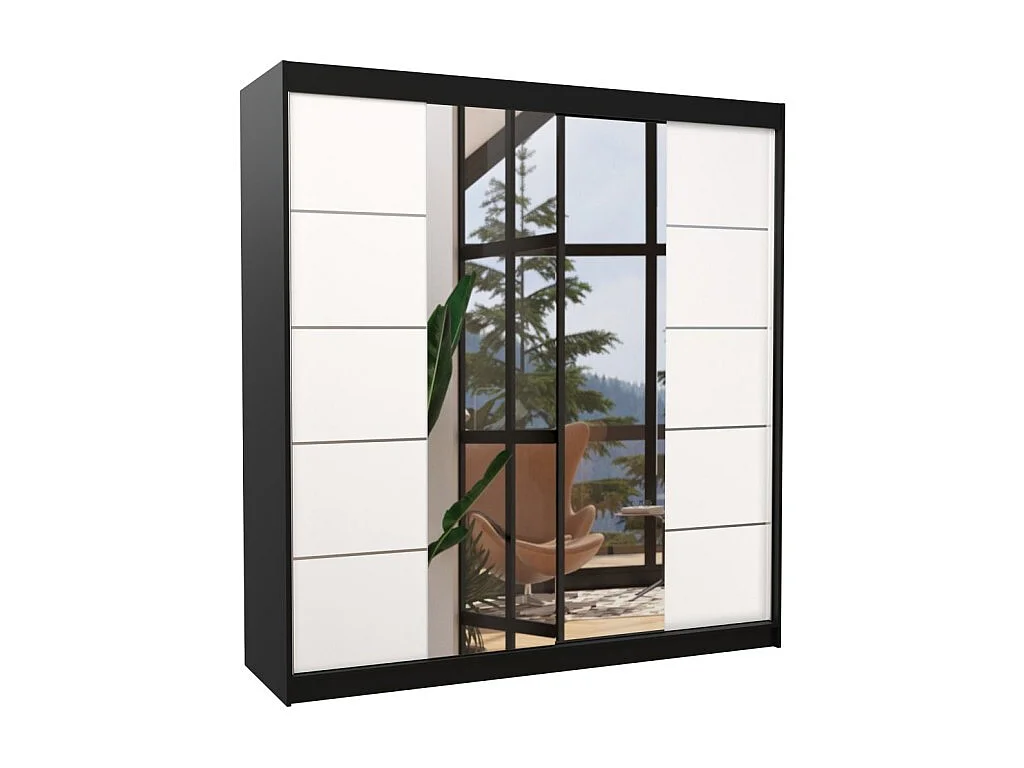 Kleiderschrank Luzia (200cm)/Schiebetüren/Spiegel/Weiss&Braun