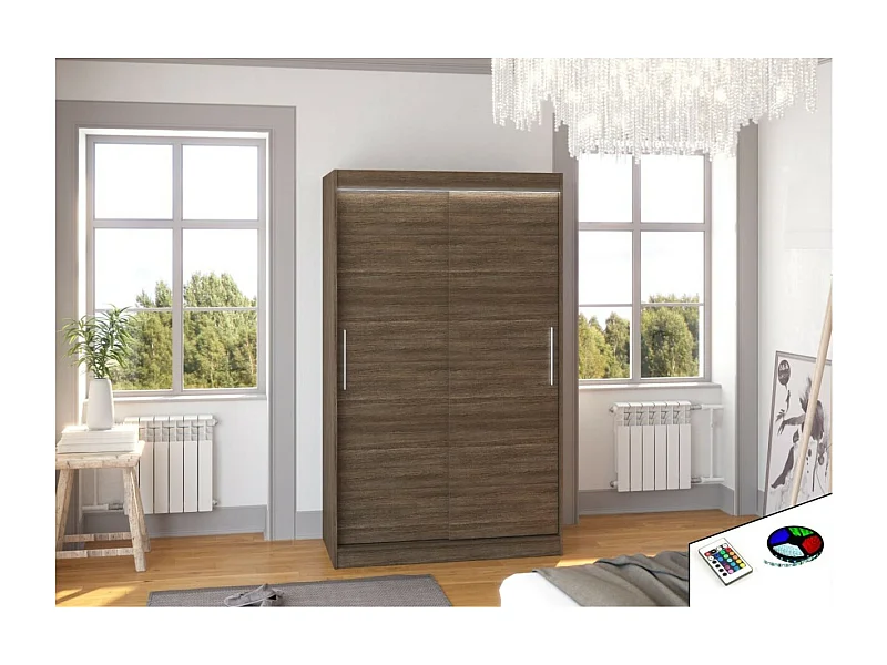 Armoire Ronn (120cm)/portes coulissantes/LED/Marron