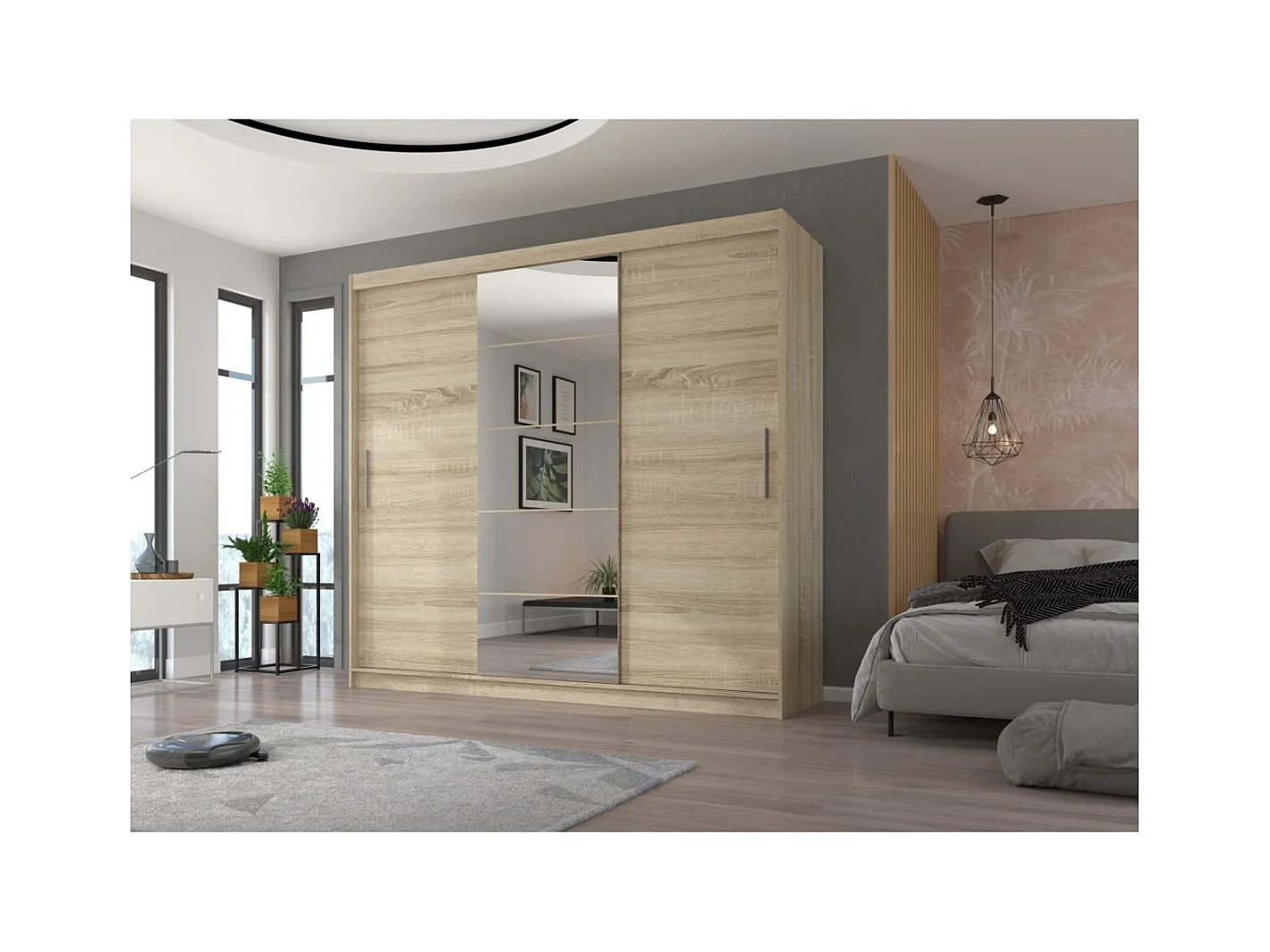 Armoire Wingo (235cm)/portes coulissantes/miroir/Sonoma