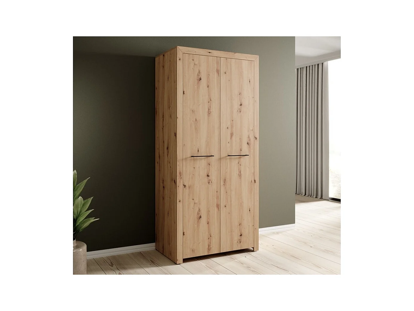 Armoire Janette (93 cm)/Portes battantes/Marron artisanal