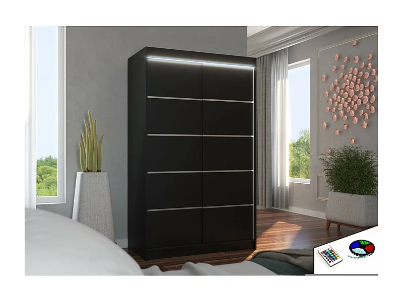 Kleiderschrank Tamon (120cm)/Schiebetüren/LED/Schwarz
