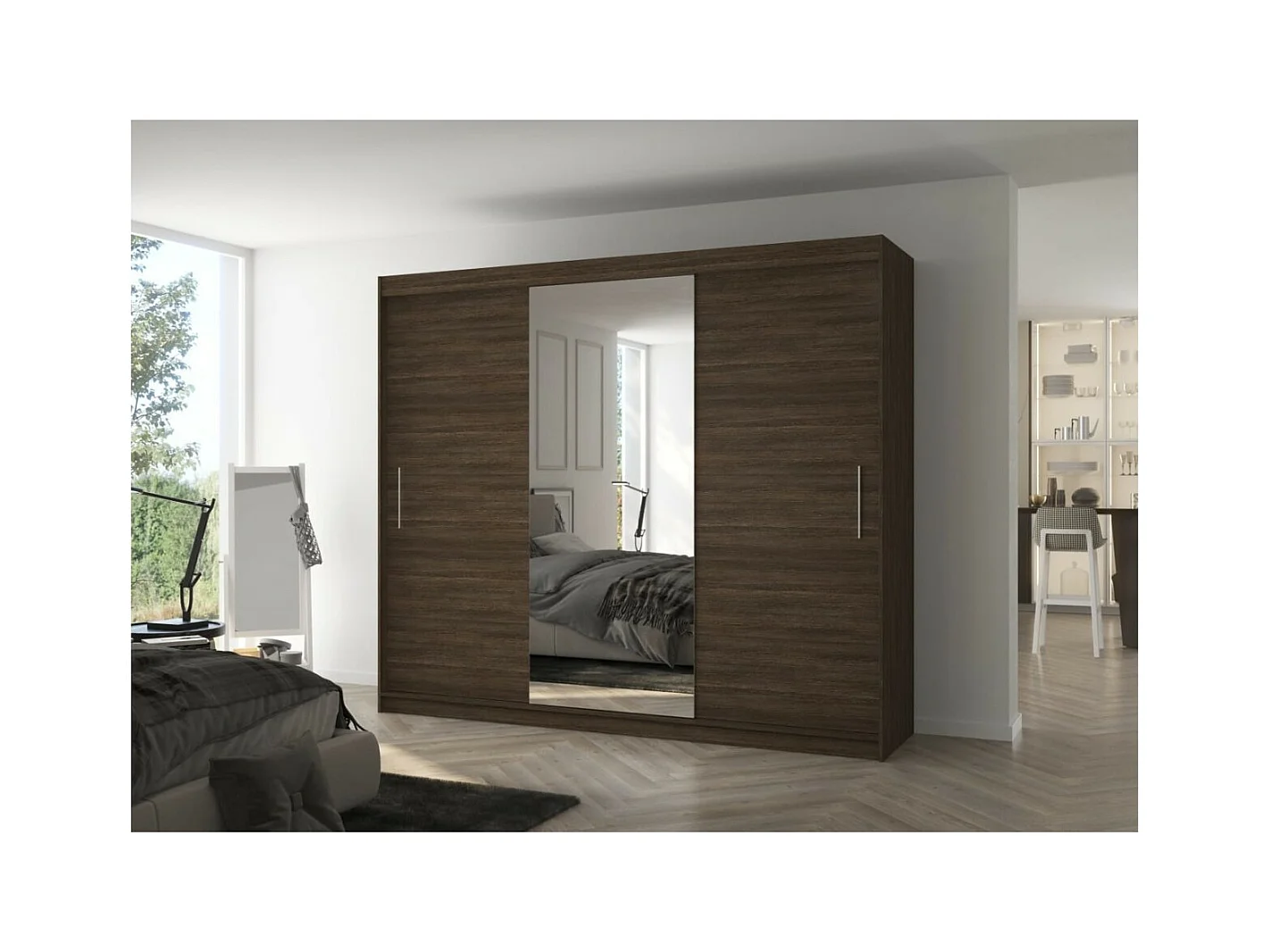 Armoire Bargala (250cm)/Miroir/Portes coulissantes/Marron
