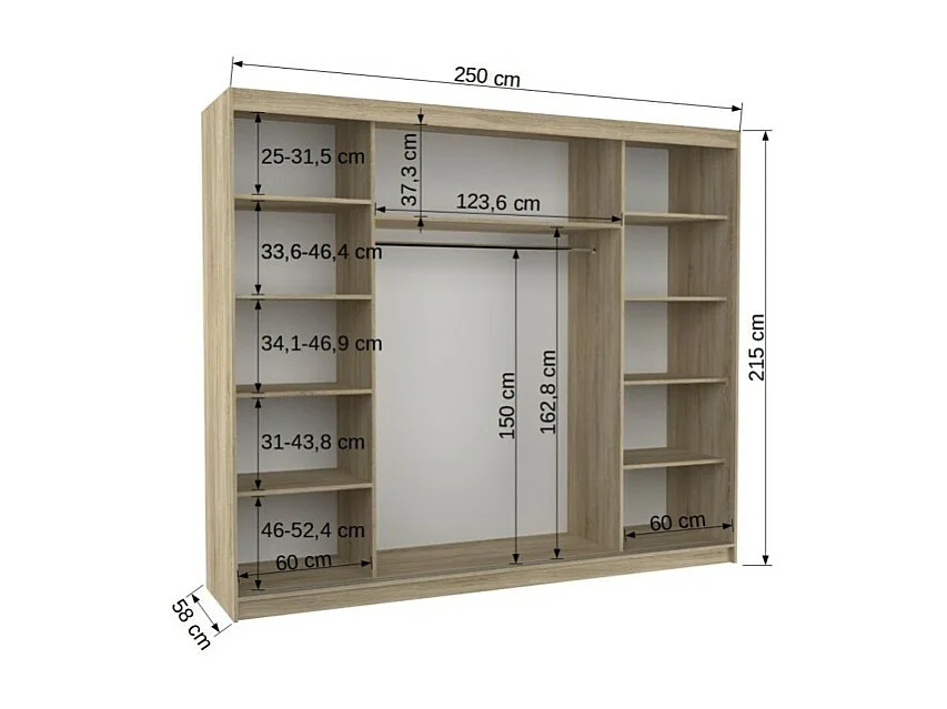 Kleiderschrank Bargala (250cm)/Spielgel/Schiebetüren/Braun