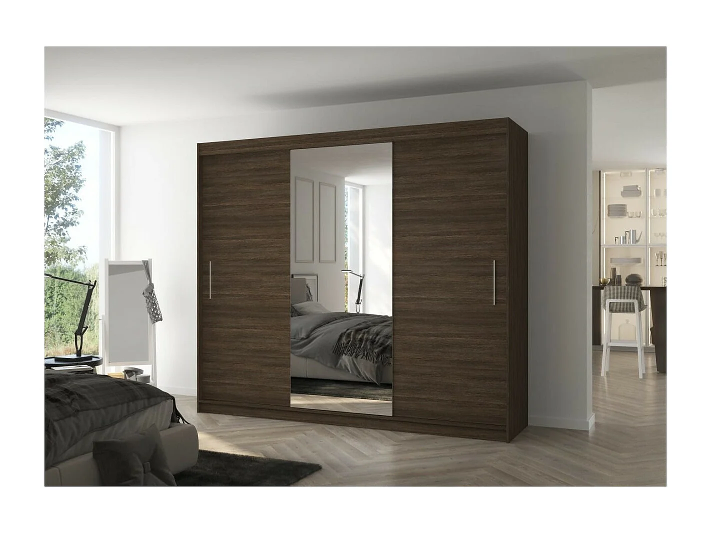 Kleiderschrank Bargala (250cm)/Spielgel/Schiebetüren/Braun