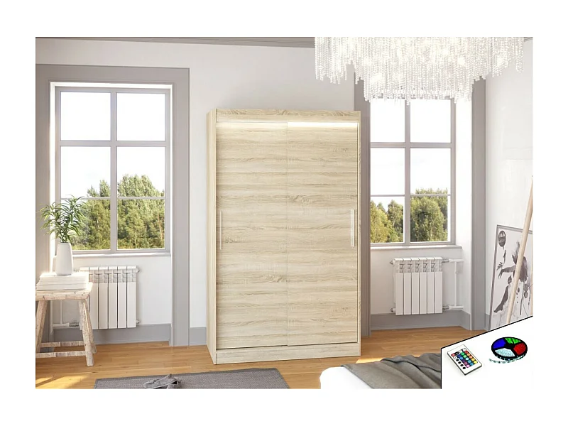 Kleiderschrank Ronn (120cm)/Schiebetüren/LED/Sonoma
