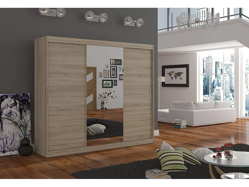 Armoire Bargala (250cm)/Miroir/Portes coulissantes/Sonoma