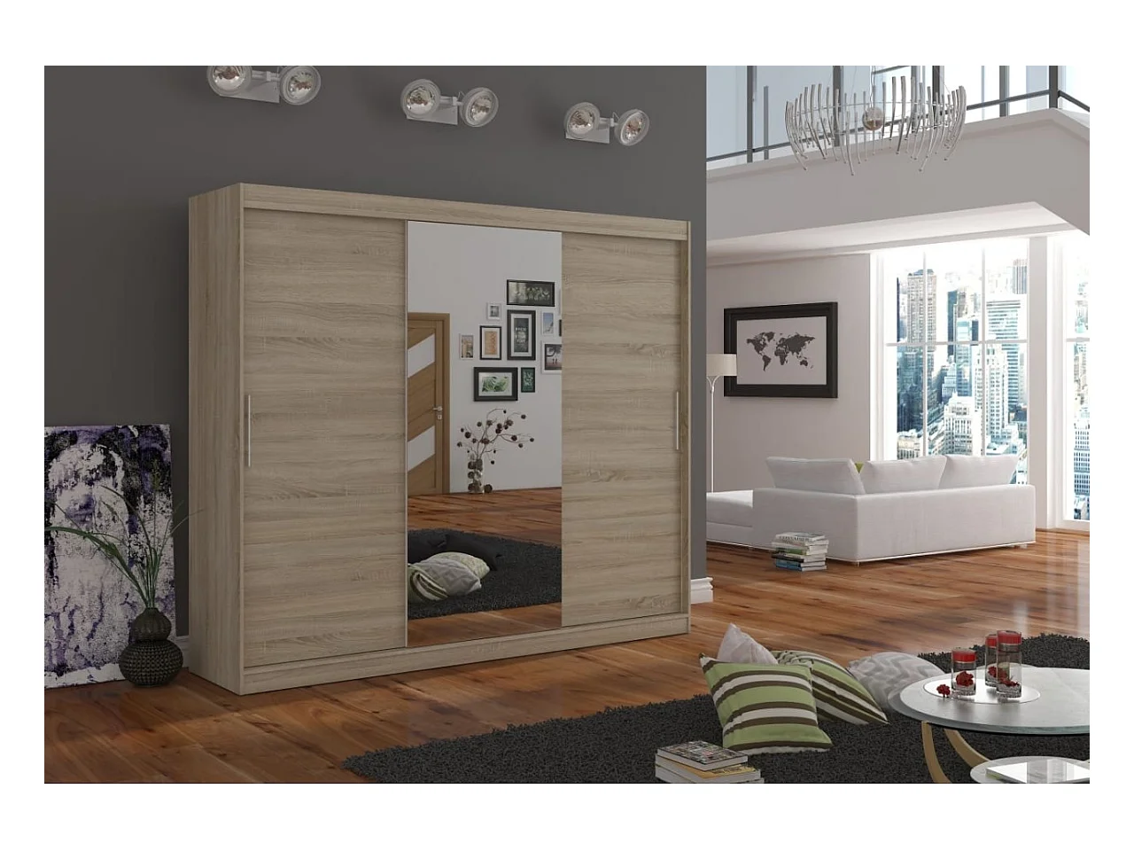 Armoire Bargala (250cm)/Miroir/Portes coulissantes/Sonoma
