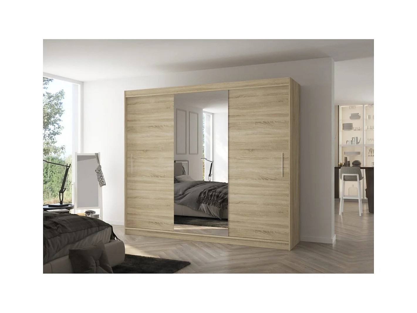 Armoire Bargala (250cm)/Miroir/Portes coulissantes/Sonoma