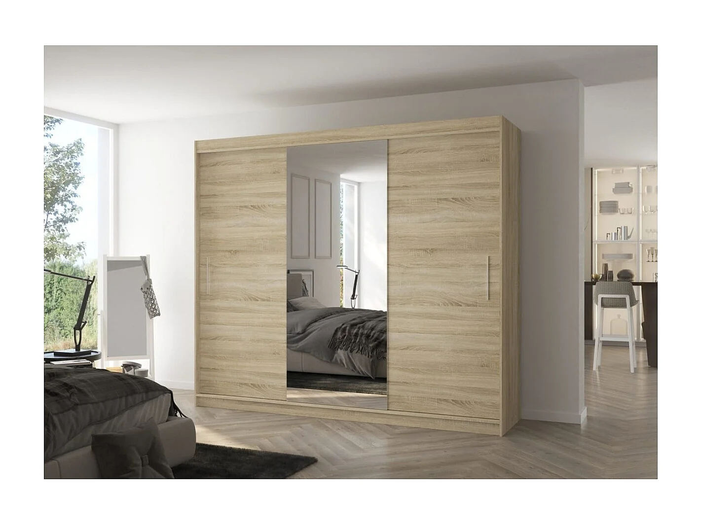 Kleiderschrank Bargala (250cm)/Spielgel/Schiebetüren/Sonoma