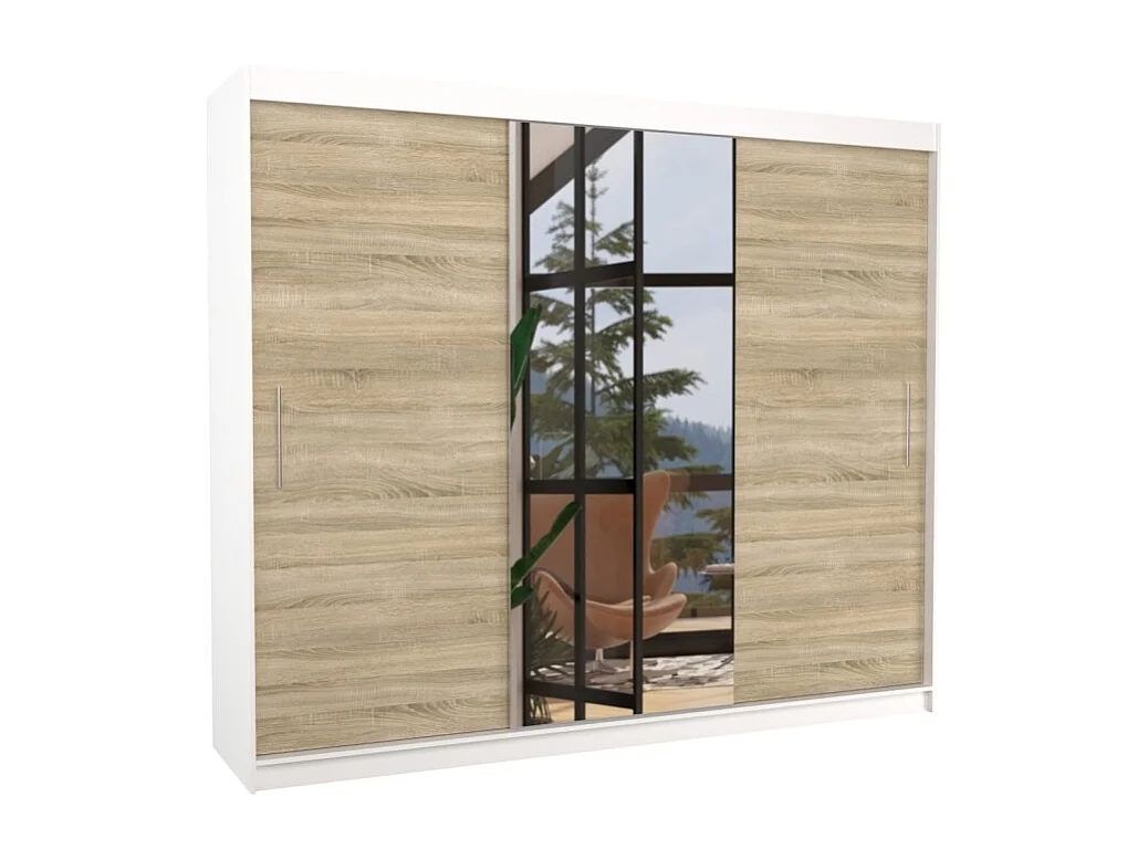Armadio Bargala (250cm)/Specchio/Ante scorrevoli/Bianco&Sonoma