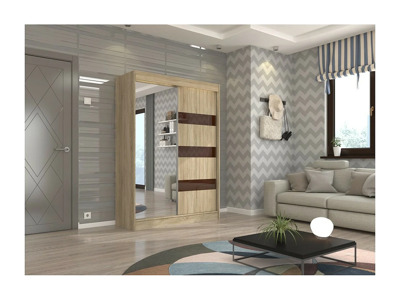 Armoire Thora (150cm)/Miroir/Portes coulissantes/Sonoma