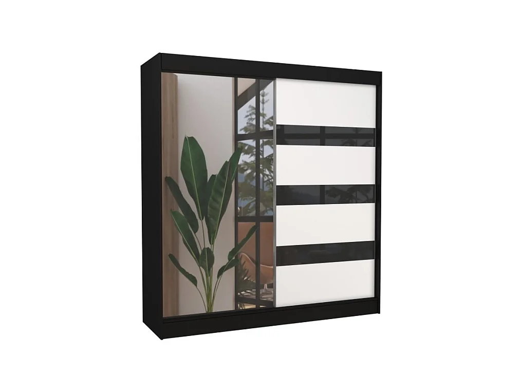 Kleiderschrank Thora (200cm)/Spiegel/Schiebetüren/Schwarz&Weiss