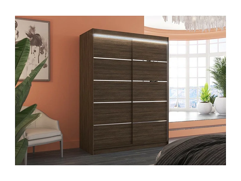 Armoire Soro (150cm)/portes coulissantes/LED/Marron