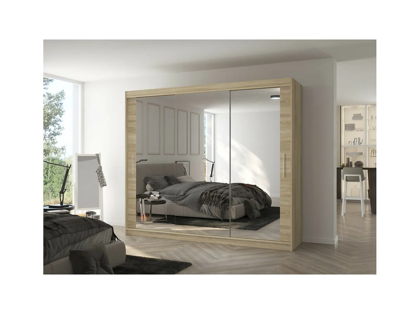 Armoire Lava (250cm)/Portes coulissantes/Miroir/Beige