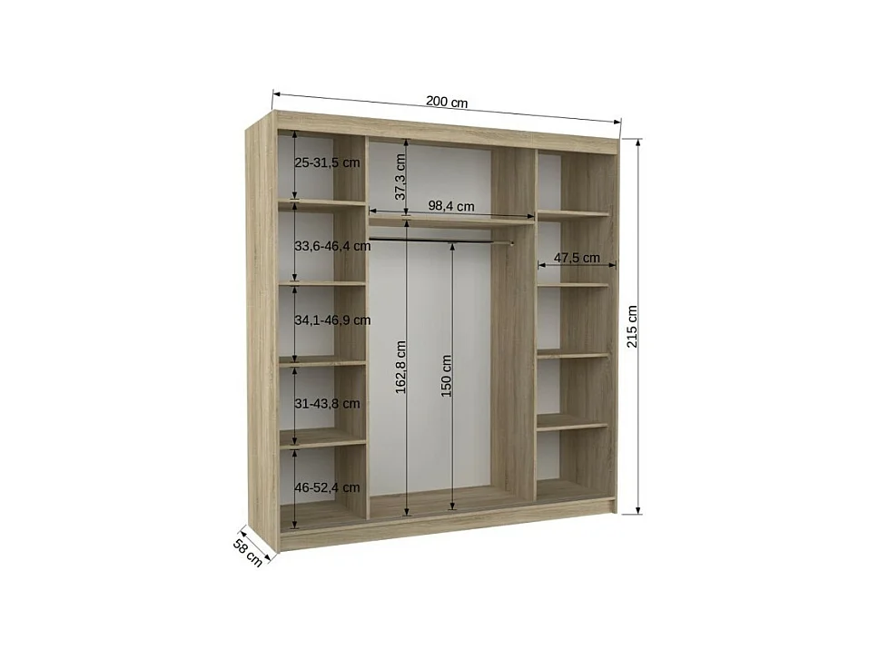 Kleiderschrank Luzia (200cm)/Schiebetüren/Spiegel/Schwarz&Braun