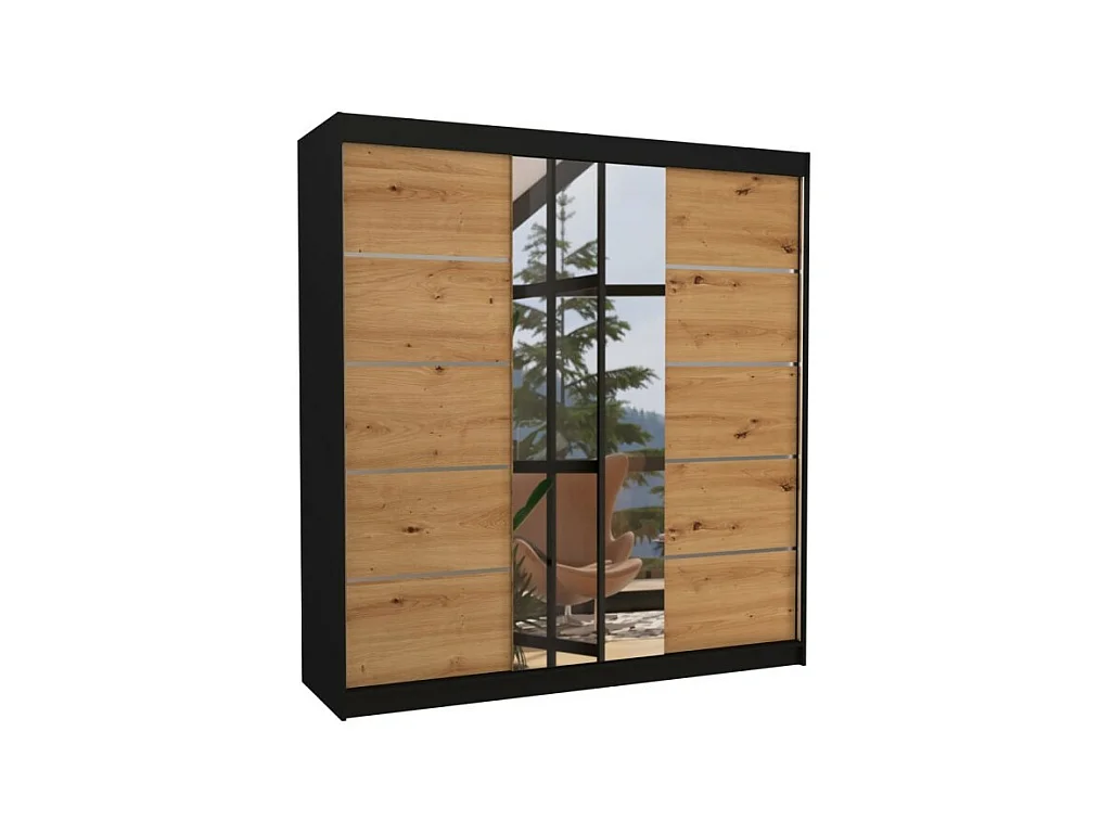 Kleiderschrank Luzia (200cm)/Schiebetüren/Spiegel/Schwarz&Braun