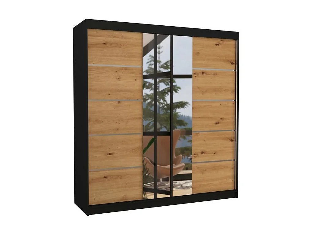 Kleiderschrank Luzia (200cm)/Schiebetüren/Spiegel/Schwarz&Braun