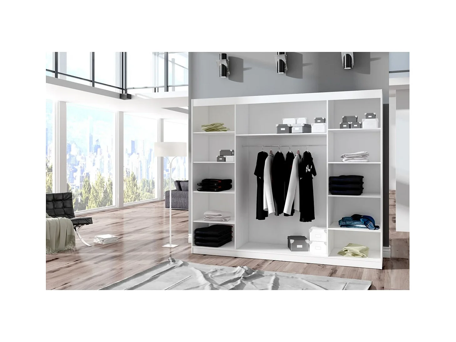 Armoire Bargala (250cm)/Miroir/LED/Portes coulissantes/Noir