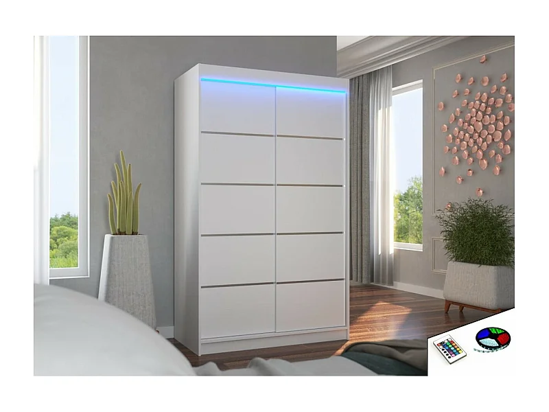 Kleiderschrank Tamon (120cm)/Schiebetüren/LED/Weiss