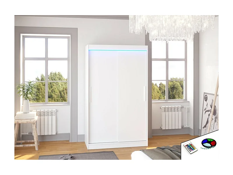 Armoire Ronn (120cm)/portes coulissantes/LED/Blanc