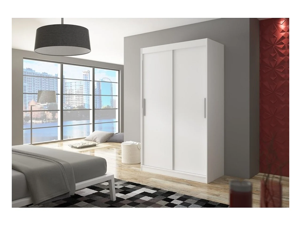 Armadio Ronn (120cm)/ante scorrevoli/LED/Bianco