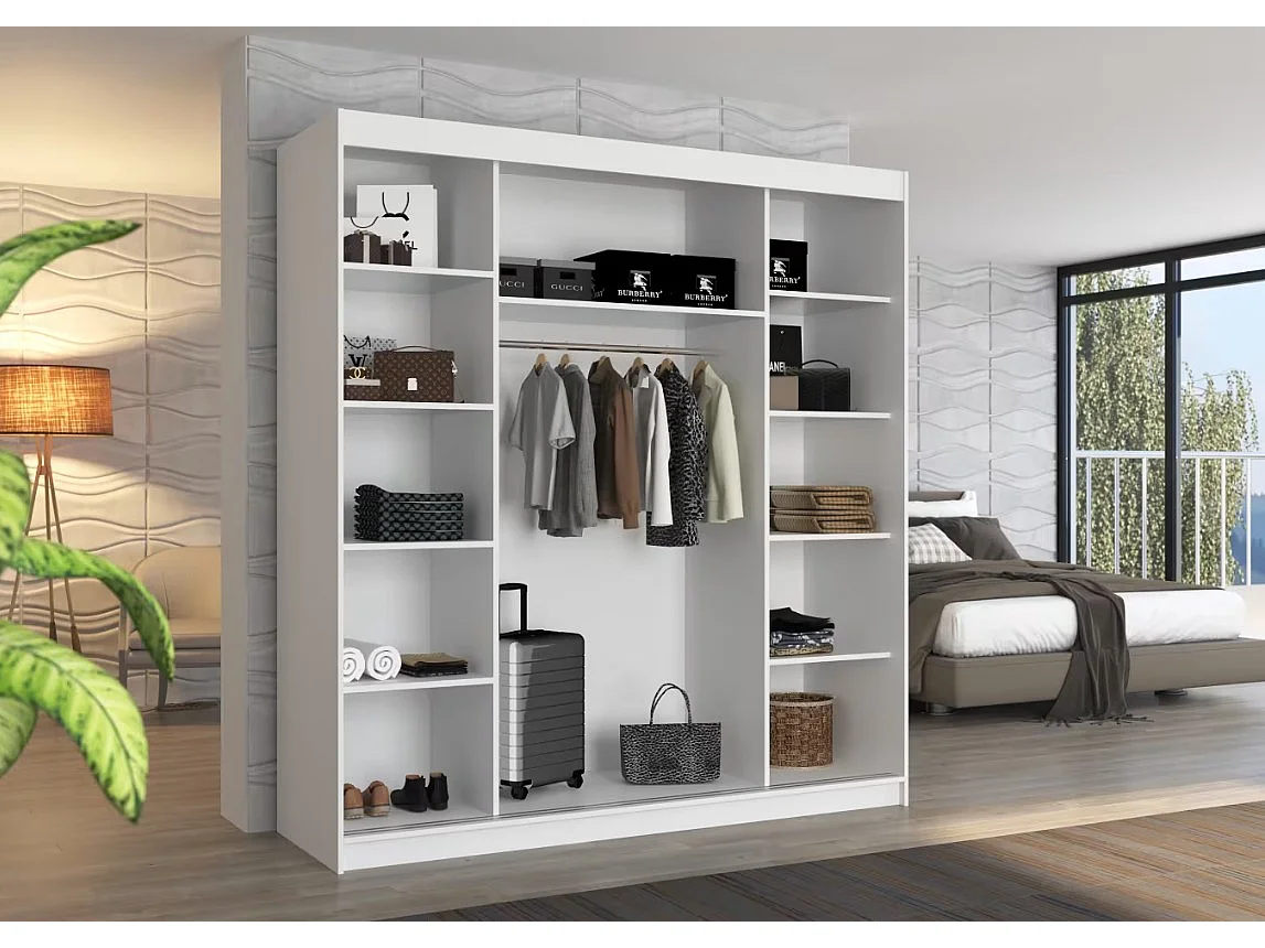 Armoire Lima (200cm)/Miroir/Portes coulissantes/Blanc&Noir