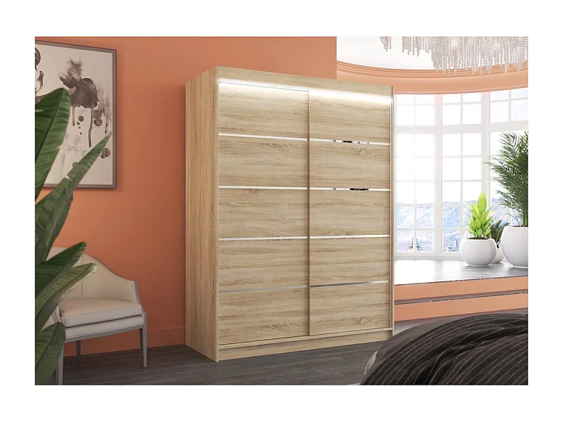 Kleiderschrank Soro (150cm)/Schiebetüren/LED/Sonoma