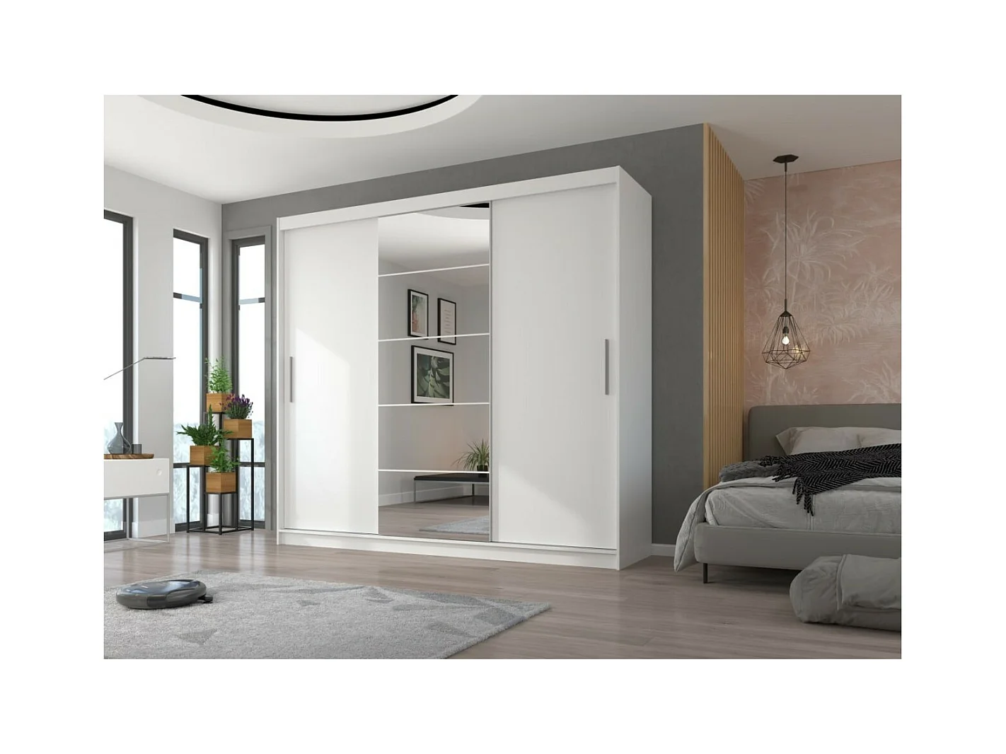 Armoire Wingo (235cm)/portes coulissantes/miroir/Blanc