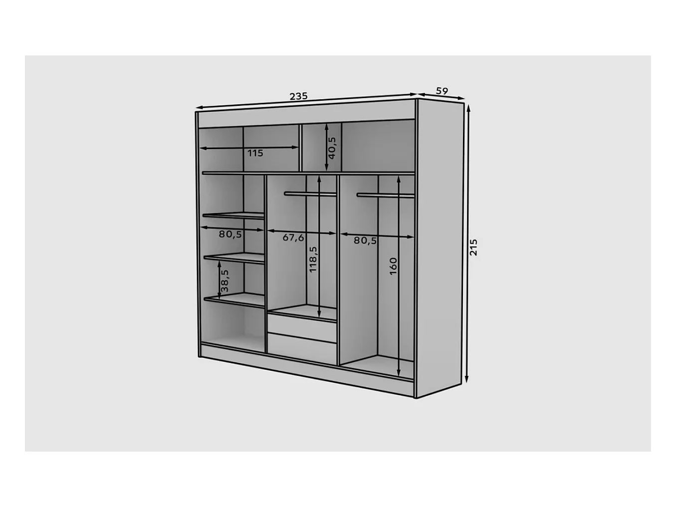 Armoire Wingo (235cm)/portes coulissantes/miroir/Blanc