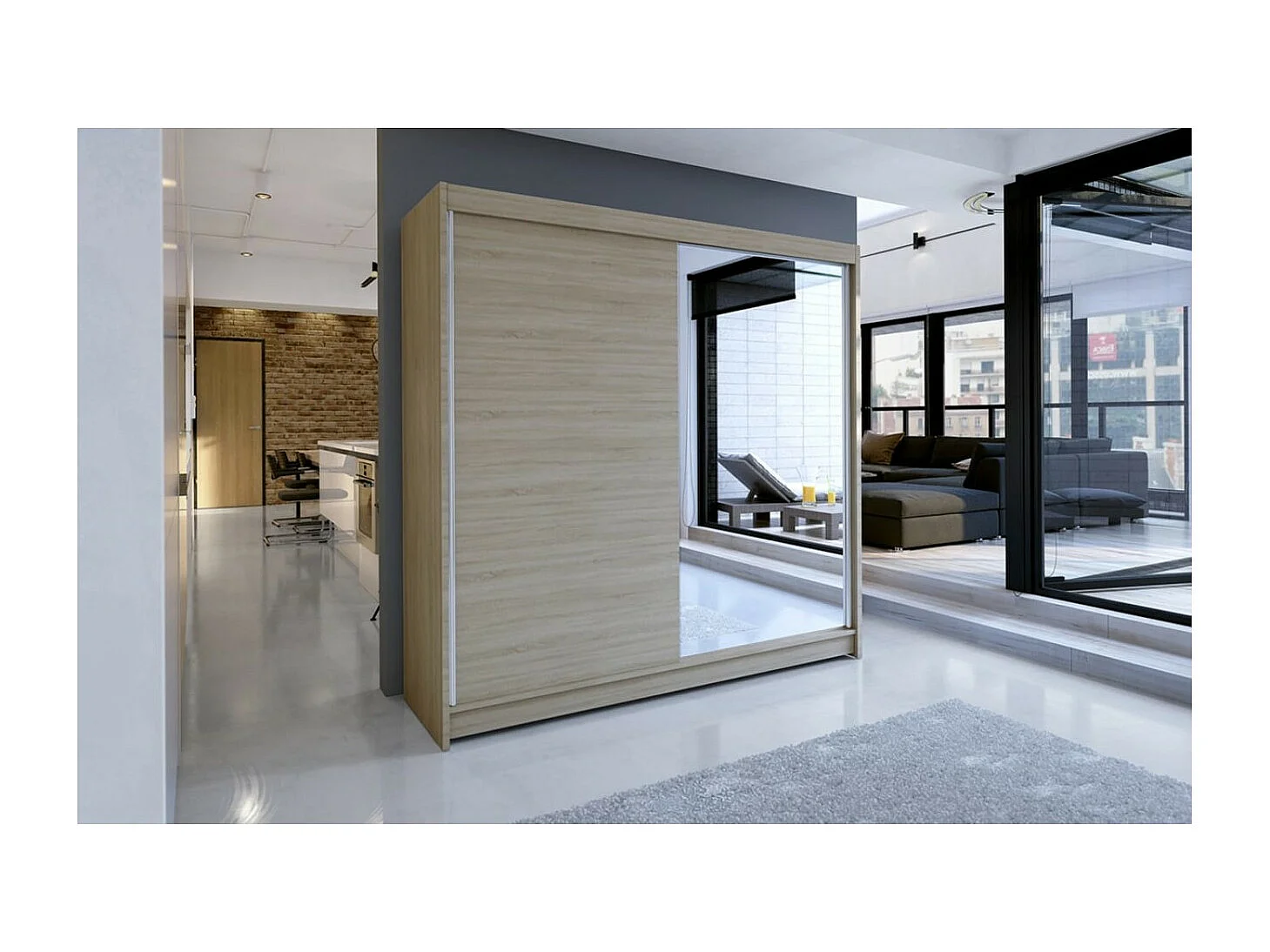 Kleiderschrank Vigi (180cm)/Spiegel/LED/Schiebetüren/Sonoma