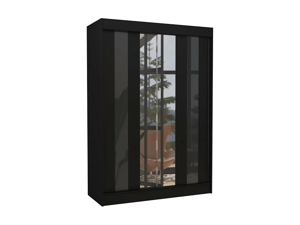 Kleiderschrank Kiran (150cm)/Spiegel/Schiebetüren/Schwarz