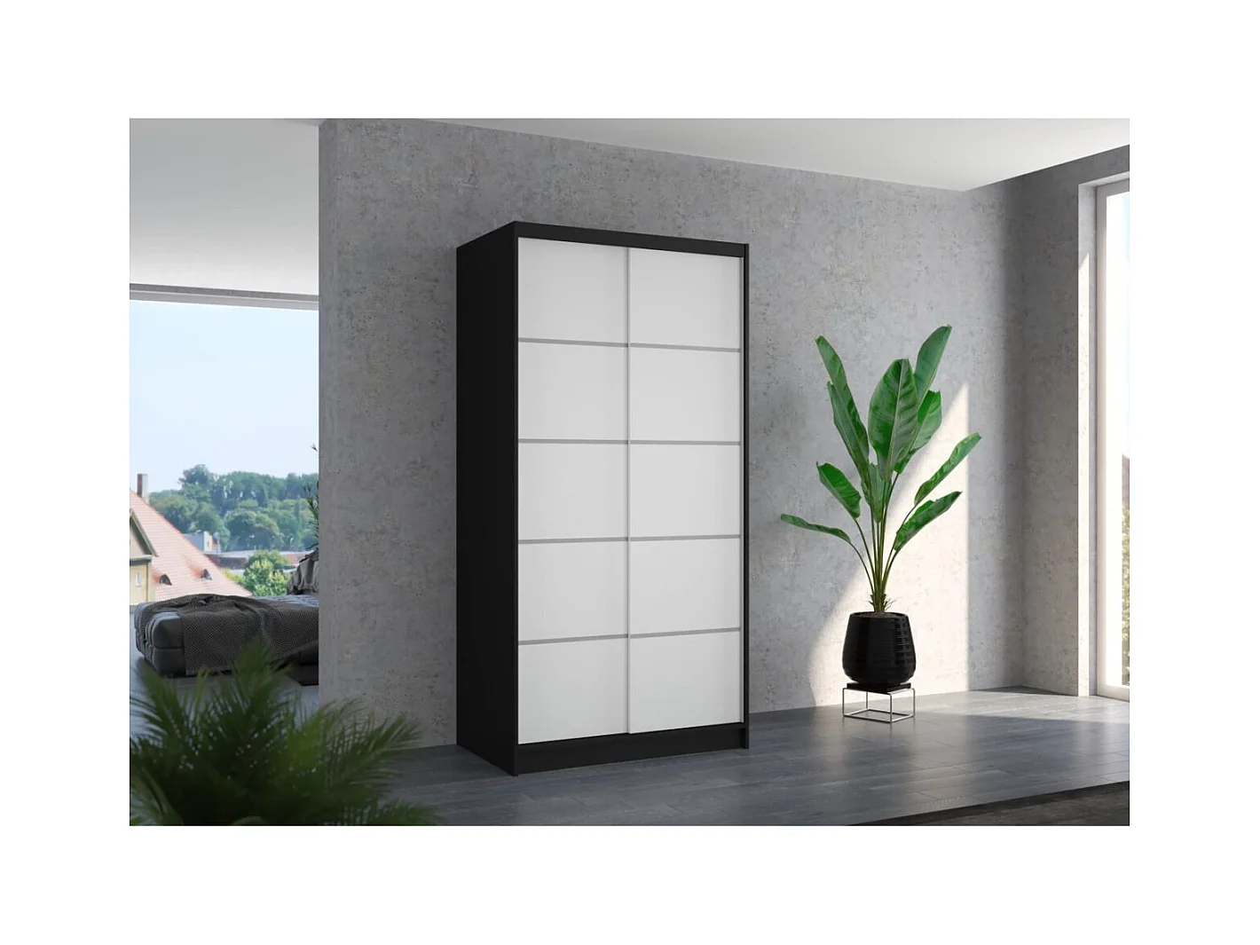 Armoire Olea (100cm)/portes coulissantes/Noir&Blanc