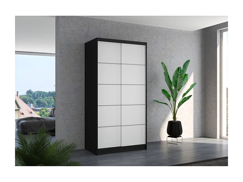 Armadio Olea (100cm)/ante scorrevoli/Nero&Bianco