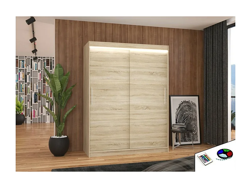 Armadio Lucio (150cm)/ante scorrevoli/LED/Sonoma
