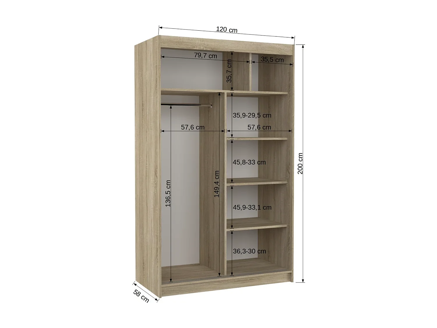 Kleiderschrank Tamon (120cm)/Schiebetüren/Weiss
