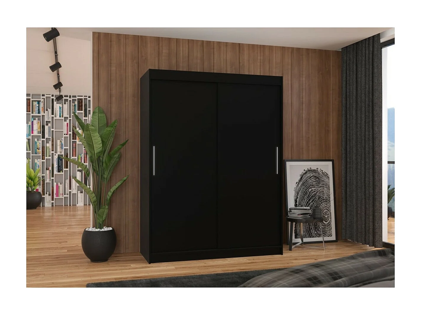 Armoire Lucio (150cm)/portes coulissantes/Noir