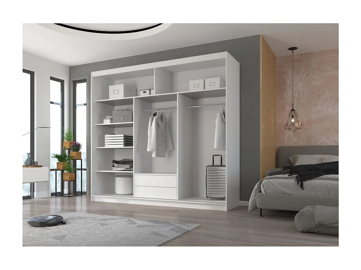 Armadio Wingo (235cm)/ante scorrevoli/specchio/Nero