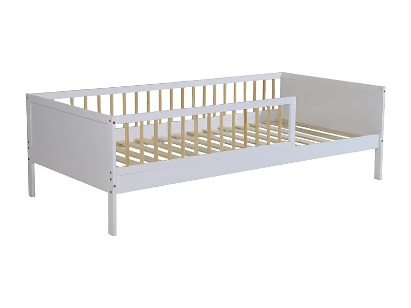 Cama infantil pino natural con somier de láminas incluido, 90cm blanco
