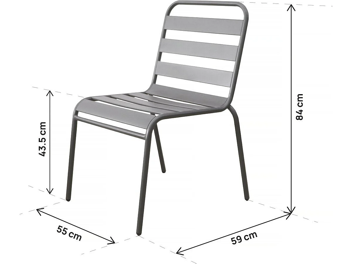 Lot de 2 chaises de jardin en métal empilables "Bilbao" - Taupe