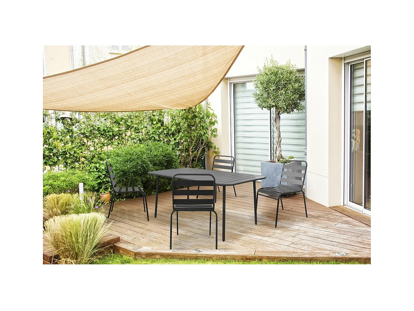 Set van 4 stapelbare tuinstoelen "Bilbao" van metaal - Grijs